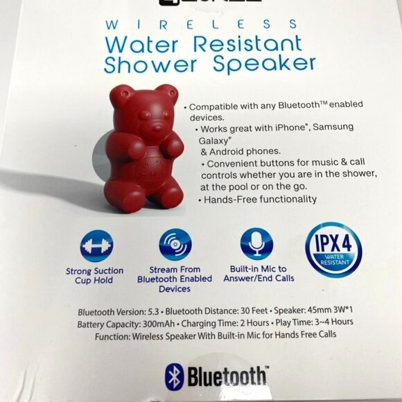 Aconic Wireless Water Resistant Shower Speaker Red Bear IPX4 NIB - Picture 6 of 7